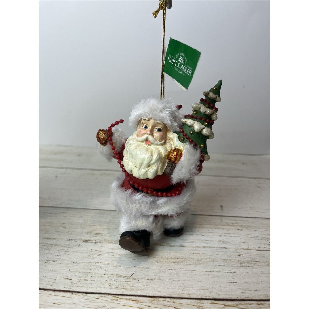 Kurt S Adler Santa Claus Hand Painted Christmas Ornament Faux Fur White 5-1/4"
